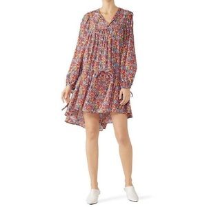 Perseverance London Red Floral Tie Waist High Low Shift Dress S